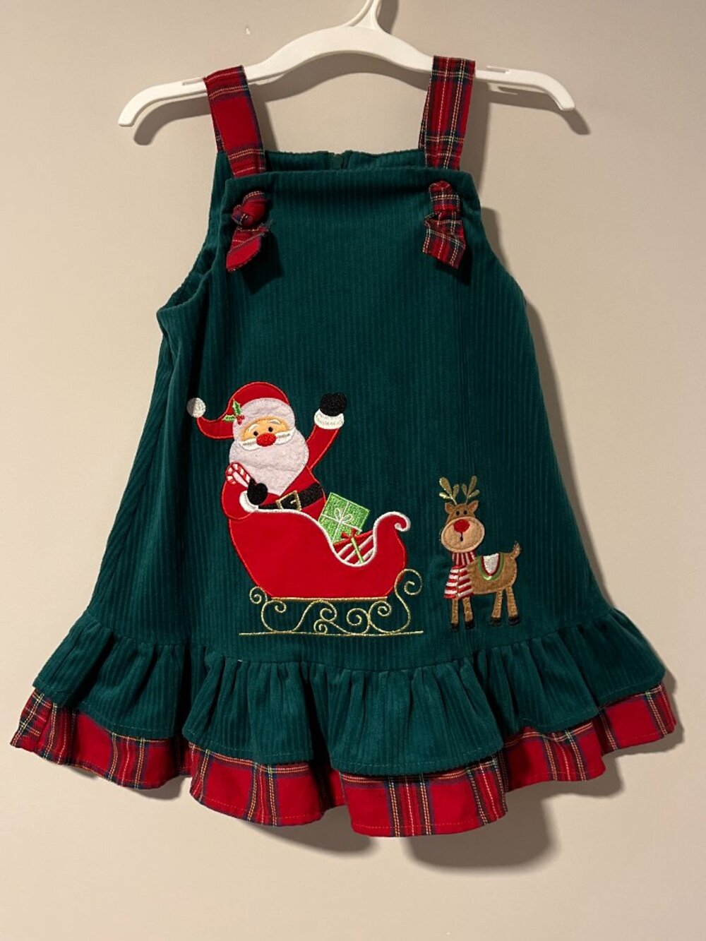 Rare Editions Toddler Christmas Cordouroy Jumper Dress 3T Holiday Reindeer Santa